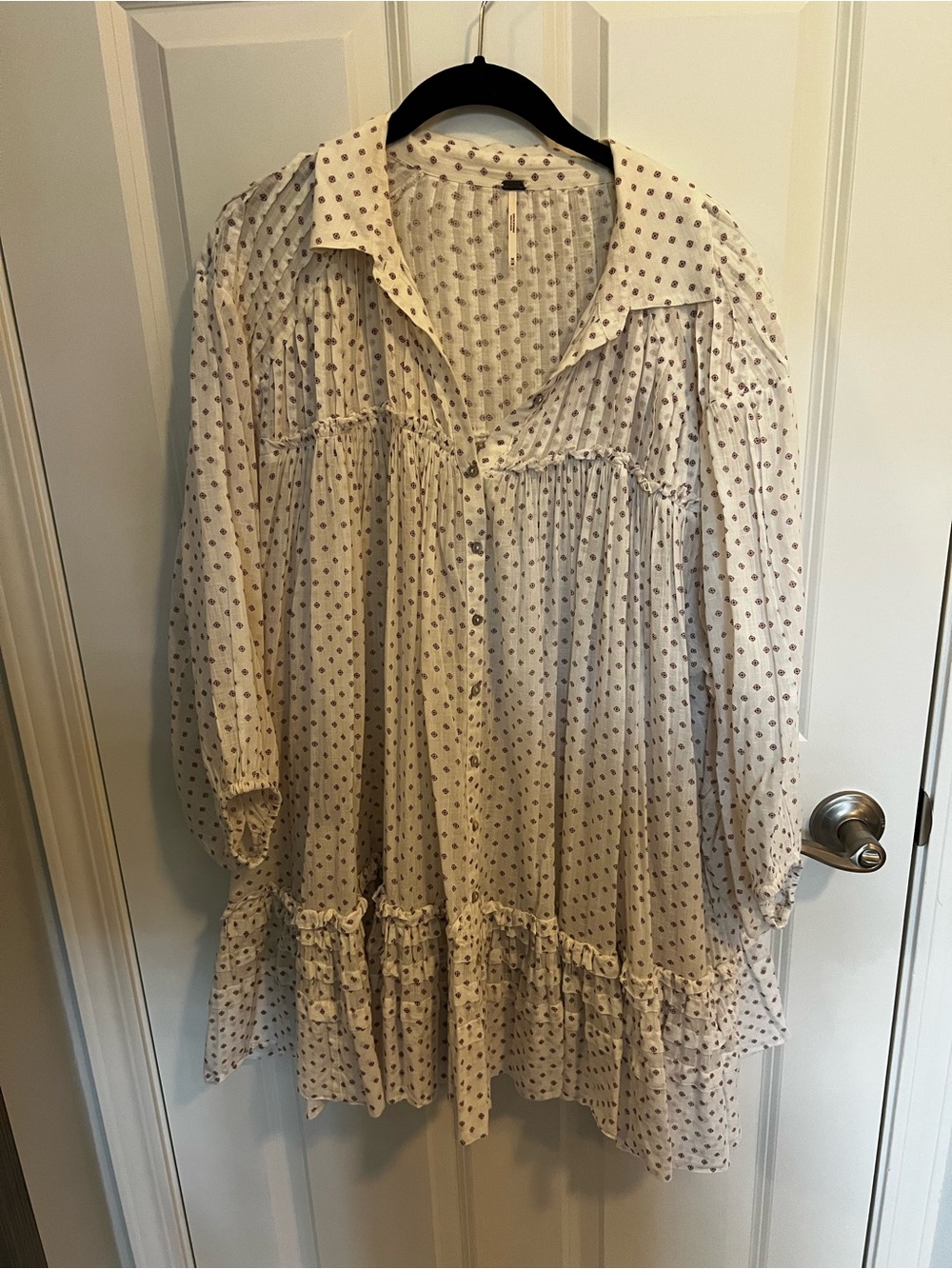 Free People Cream Dot Print Tunic Top